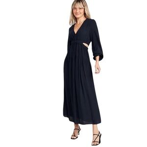 Old‎ Navy Womens Maxi Dress Size 3X Blue Long Balloon Sleeve Side Cutouts V Neck